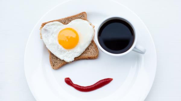 Breakfast Scrambled Eggs Coffee Heart Bread Ketchup Wallpaper