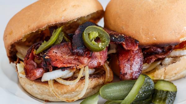 Burger Bun Meat Cucumbers Onions Wallpaper