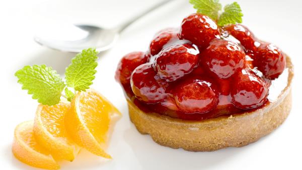 Cake Raspberry Jam Sweet Dessert Mint Orange Segments Wallpaper