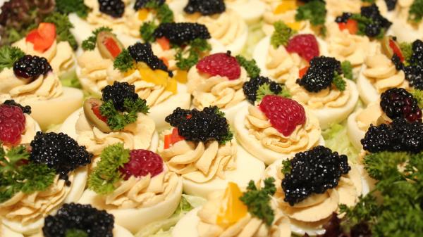 Caviar Egg Buffet Style Raspberries Wallpaper