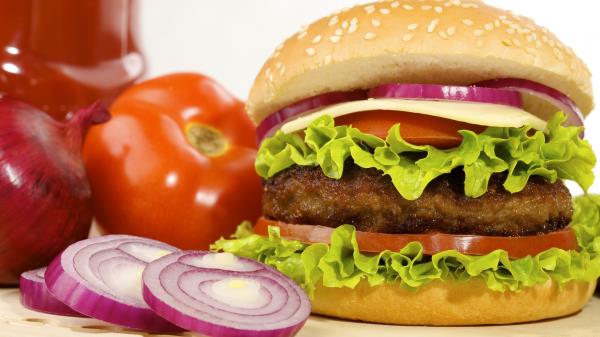 Cheese Meat Vegetables Bun Onions Wallpaper