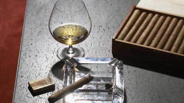 Cigar Ashtray Whiskey Wine Glass Composition Lighter Zippo Wallpaper