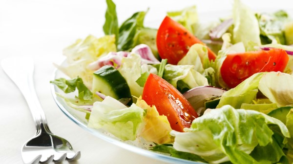 Salad Plate Fork Close Up Vegetables White Background Wallpaper