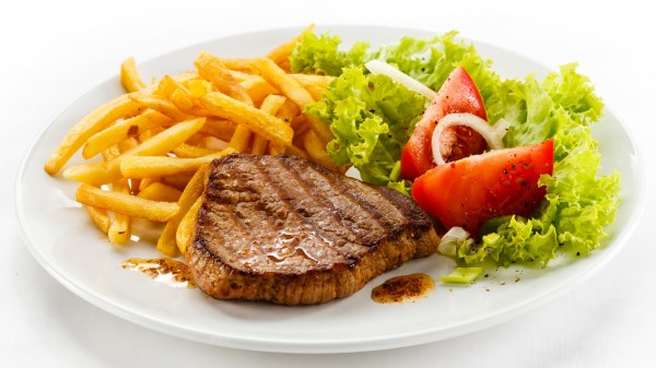 Steak Potatoes Cabbage Tomatoes Onions wallpaper