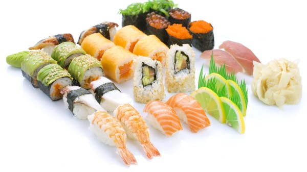 Sushi Caviar Seafood Rice White Background Wallpaper