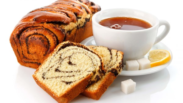 Tea Cup Bread Poppy Breakfast Sugar Lemon White Background Wallpaper