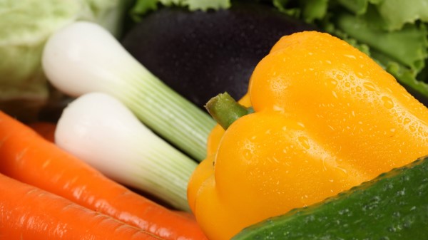 Vegetables Drops Peppers Onions Carrots Cucumber Close Up Wallpaper