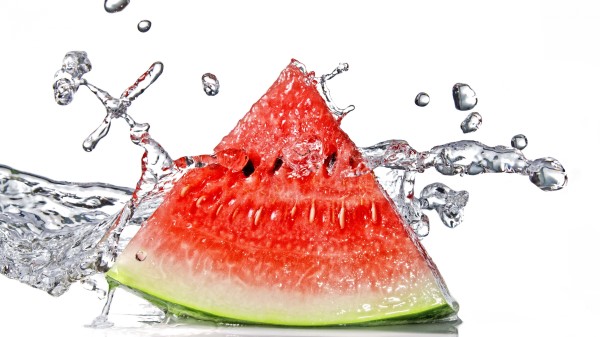 Watermelon Slice Piece Cut Water Spray White Background Wallpaper