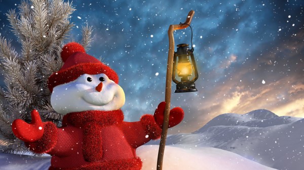 Snowman Staff Lantern 3d Graphics Winter Snow Mountains Tre wallpaper