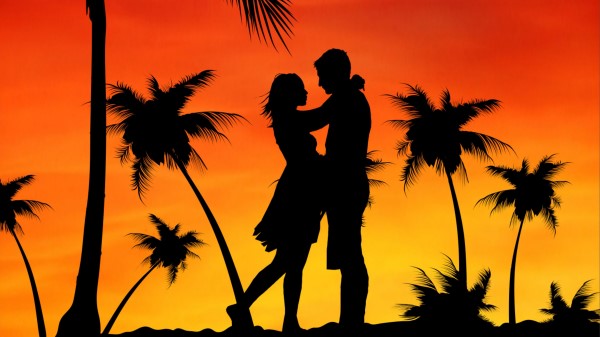 Couple Love Palms Sunset Wallpaper