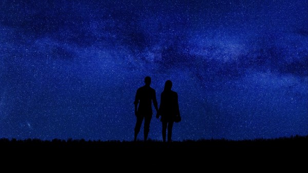 Couple Silhouettes Starry Sky Photo Wallpaper
