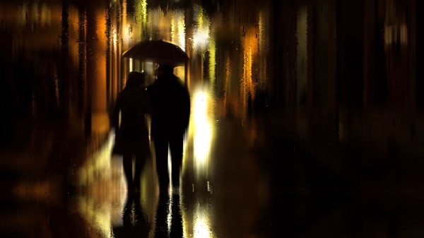 Couple Umbrella Rain Wallpaper