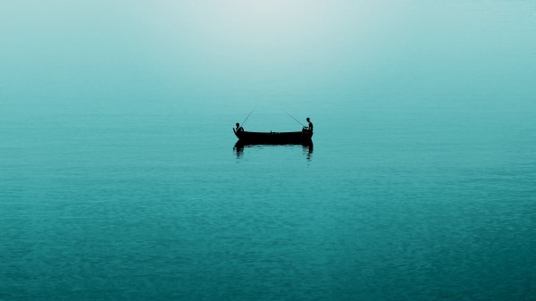 Sea Fishermen Boat Fishing Minimalism Wallpaper