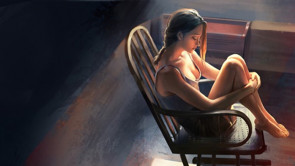 Alone Girl Sitting On Bench wallpaper