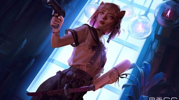 Anime Elf Girl With Sword And Gun 4k wallpaper