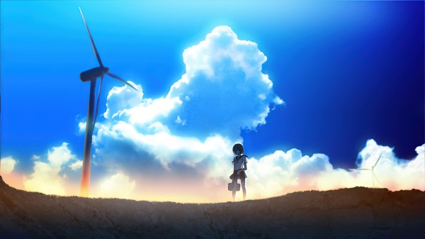 Anime Girl Windmill Landscape 4k 9q wallpaper