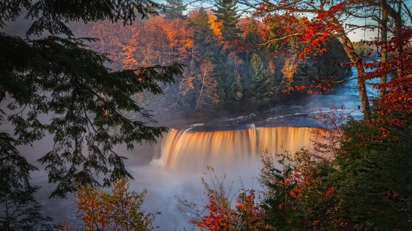 Autumn Waterfall Forest Fall 4k Gu wallpaper