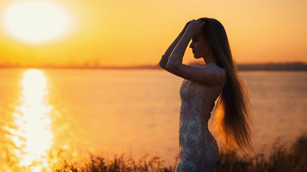 Beautiful Girl Silhouette Long Hairs 4k 9h wallpaper