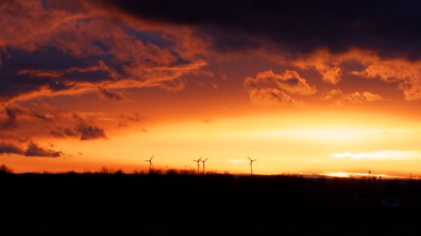 Wind Turbines Sunset Horizon Wallpaper