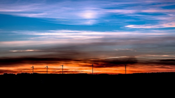 Windmills Sunset Skyline Beautiful Wallpaper