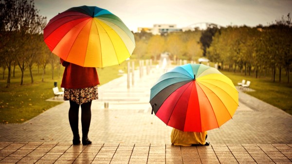 Umbrellas Colorful Kids Rainbow Weather Moo Wallpaper
