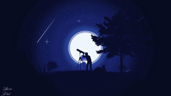 Silhouette Telescope Night Wallpaper